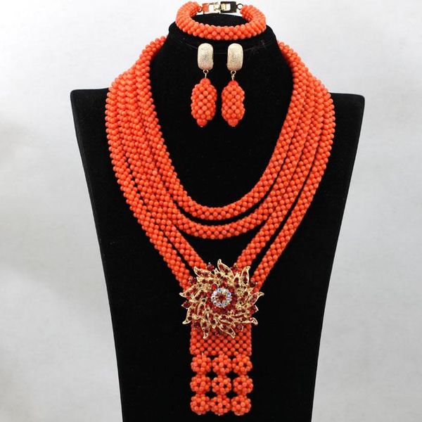 

earrings & necklace luxury handmade coral beads statement set nigerian wedding african jewelry cnr514, Silver