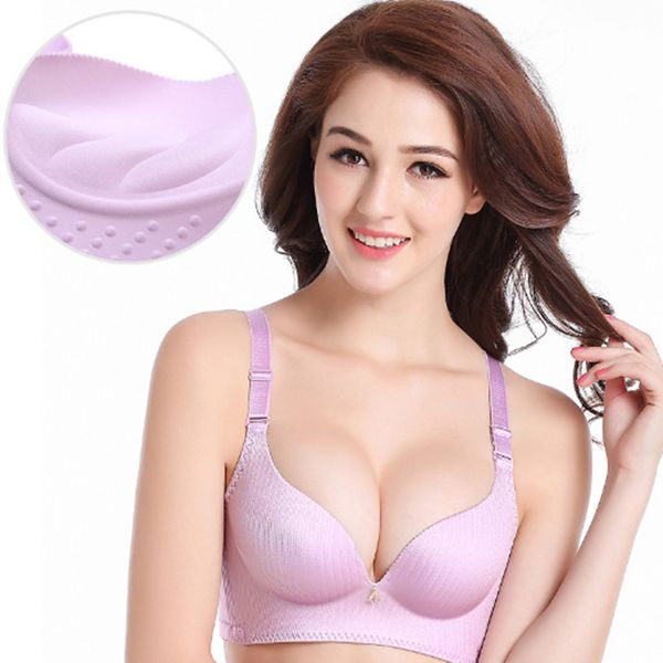

bras thin upper and thick lower no mark retracting breast bra steel ring drawing underwear women's small chest thickening gathered adju, Red;black