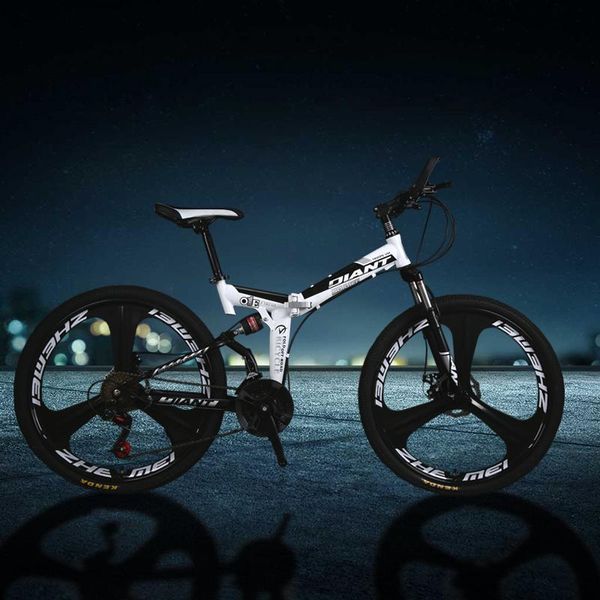 

26 inch folding bike three-knife magnesium alloy one round mountain bicycle double absorption male and female students white