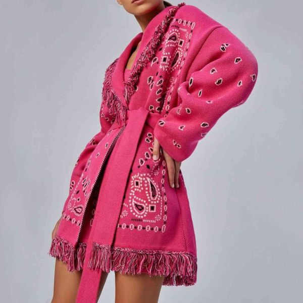 

women's jackets printed tassel cardigan women's retro oversized knitted sweater coat y2k winter long green with belt clothes bwet, Black;brown