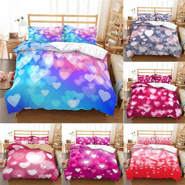 

bedding sets home textile luxury 3d love heart print 2/3pcs comfortable duvet cover pillowcase for couple  and king size
