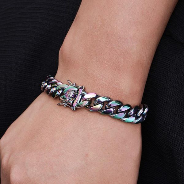 

link, chain men hip hop cuban bracelets colorful stainless steel never fade 12mm hiphop bracelet fashion jewelry drop, Black