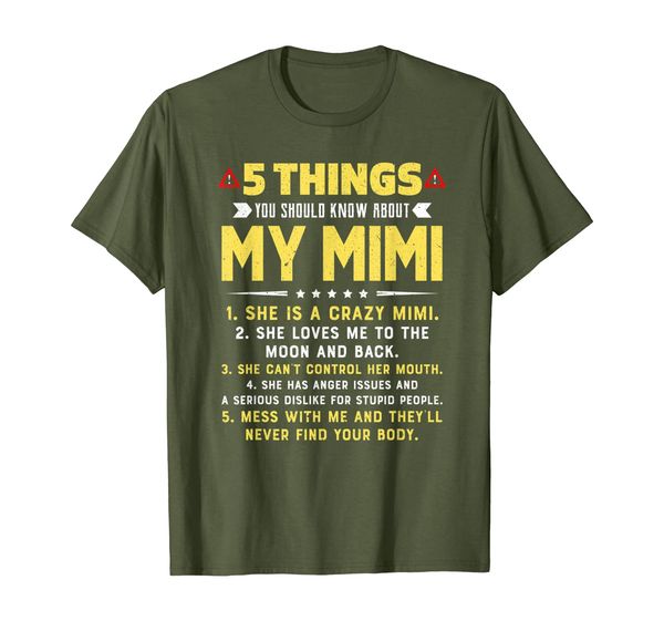 

5 things you should know about my mimi grandkids t-shirt, White;black