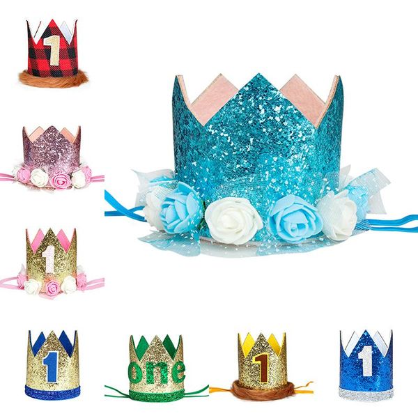 

party hats men's and women's baby birthday decorations, colorful glitter crown