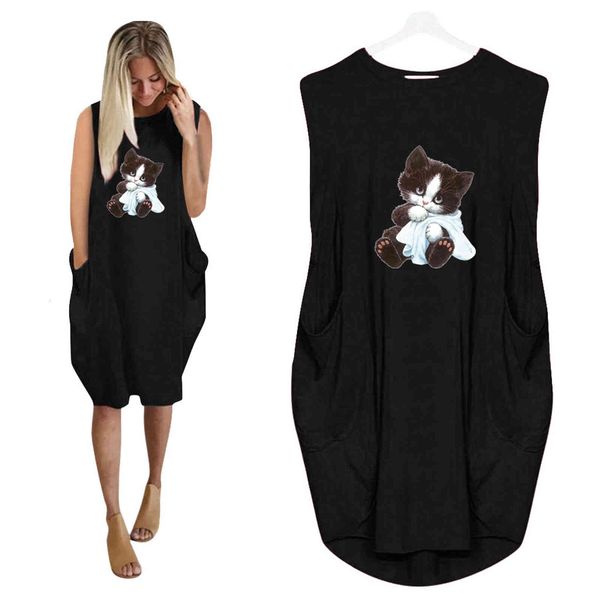 

casual dresses summer casual sweater simple mid skirt loose waist printed cotton dress pocket sugj, Black;gray