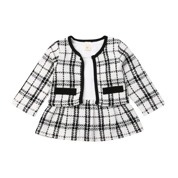 

toddler kids baby girls clothes plaid coat tutu dress christmas party outfit clothing sets, White