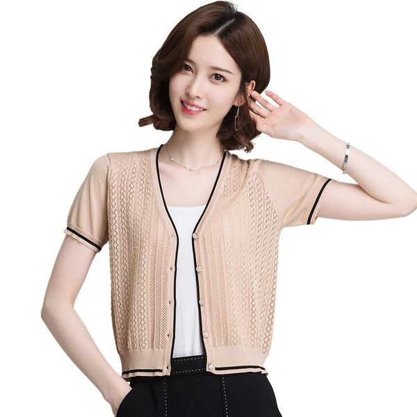 

women's knits & tees thin knitted cardigans transparent v neck cardigan coat female solid casual ice silk cutout jacket outerwear d163, White