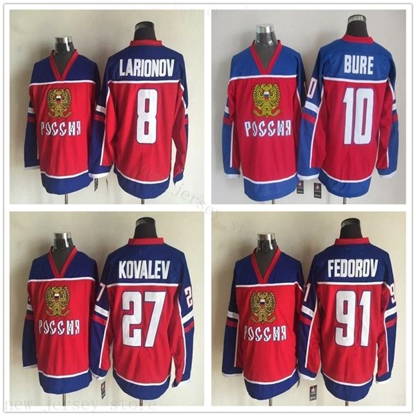 

96 Vintage Team Olympic Russia Ice Hockey 91 Sergei Fedorov Jersey 8 Igor Larionov 10 Pavel Bure 27 Alexei Kovalev Jerseys Best Quality Man, Same as picture