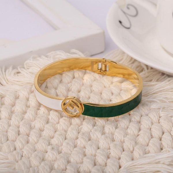 

bangle f letter matching color titanium steel bracelet with two colors fashion clash sense, Black