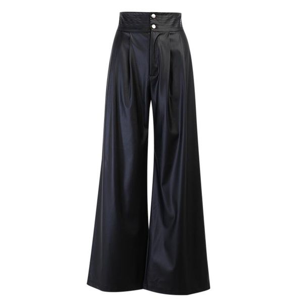 

women's pants & capris wide leg pu leather trousers 2021 autumn and winter solid color high waist fashion, Black;white