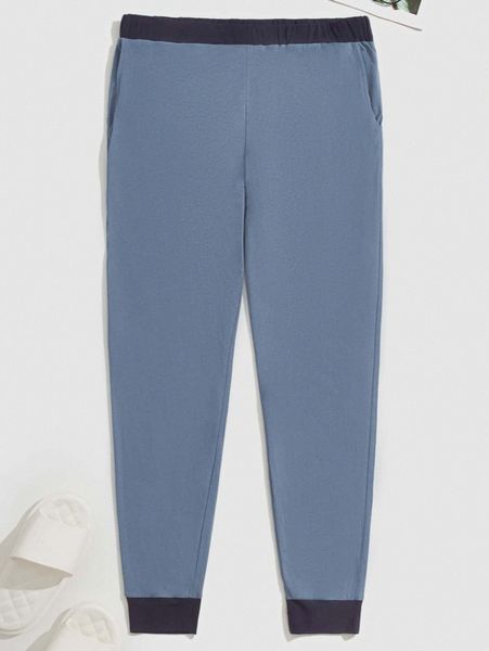 

men elastic waist slant pocket colorblock sleep pants q7q0#, Black;brown