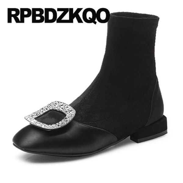 

boots over the knee ankle rhinestone high wedding chunky stretch diamond suede slim thigh women size 4 long heel satin shoes, Black
