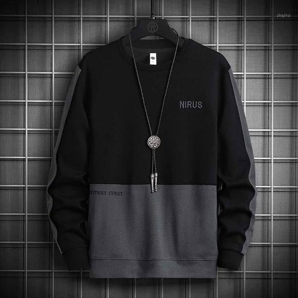 

men's hoodies & sweatshirts fashion splicing round neck sweatshirt loose casual letter printed 2021 spring and autumn, Black