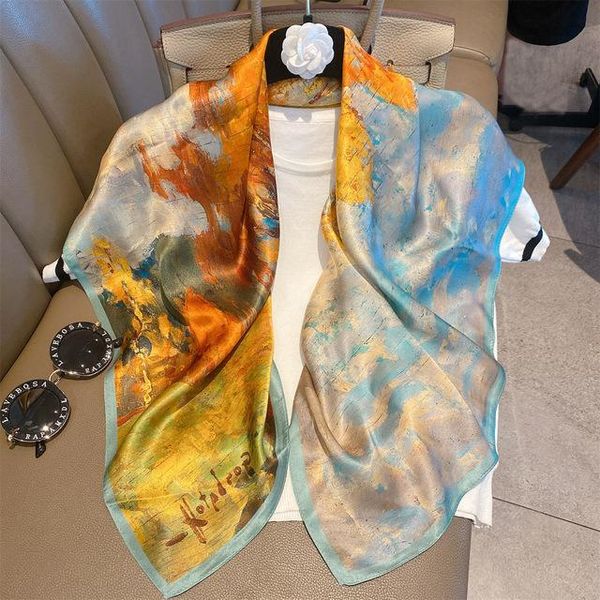 

scarves mulberry silk scarf women's shawl 90*90cm decorative square western style high quality, Blue;gray