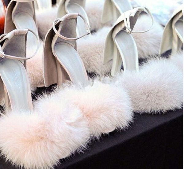 

dress shoes women selling lovely fur sandals wrapped heel thick high pumps unique design, Black