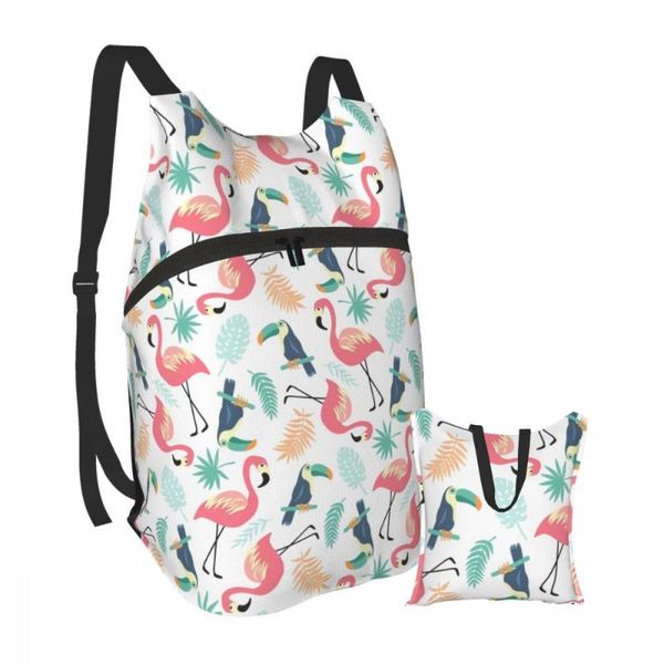 

backpack lightweight packable foldable tropical flamingos toucans and palm ultralight outdoor folding handy travel daypack bag