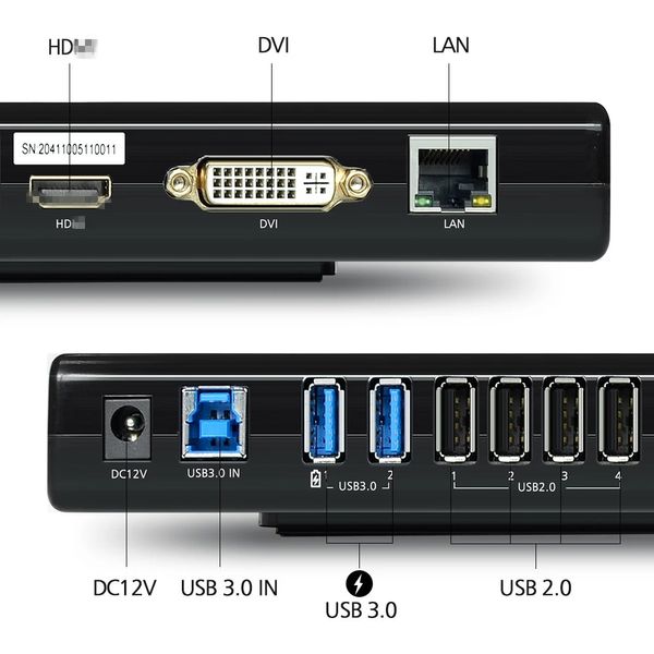 USB 3.0 Docking Docking Station USB Dual Video Monitor Display HD- / DVI / VGA Gigabit Ethernet Audio 6 porti per laptop tablet