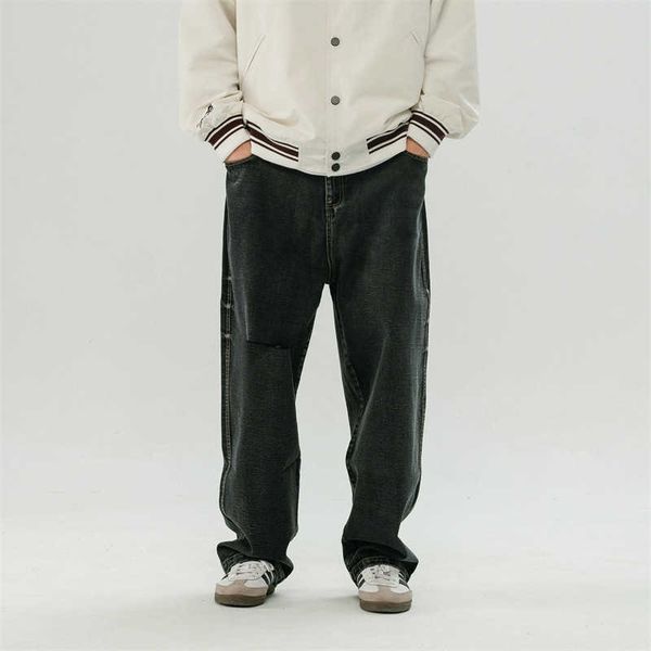 

autumn forn3 men's jeans fashion brand loose straight tube heavy water wash hole casual pants, Blue