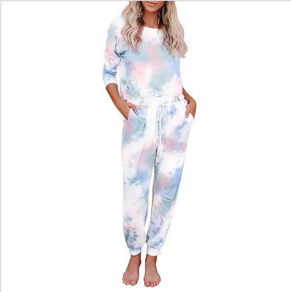 

tie dye tracksuits summer casual two piece set autumn long t-shirt and jogger women 2 pieces outfits moletom feminino dress, White