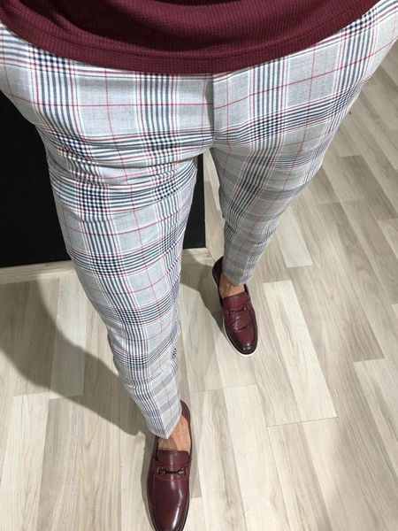 

men's suits & blazers men vintage plaid suit pants formal dress business casual slim fit wedding party classic check trousers, White;black