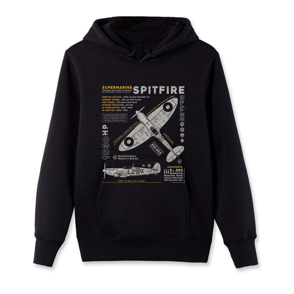 

men's hoodies & sweatshirts vintage supermarine spitfire 1 hoodie fighter plane war pilot aircraft airplane men hooded fleece sweatsh, Black