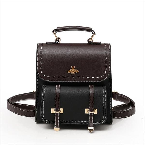 

women backpack little bee school college vintage pu leather preppy famous mochila for female