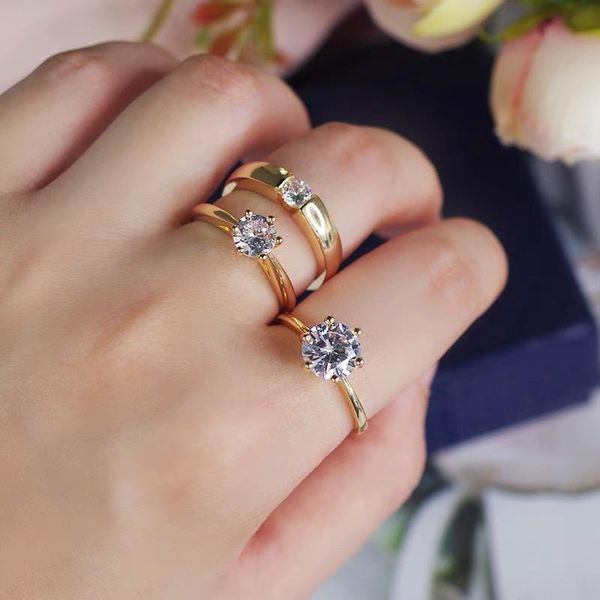 

cluster rings 14k gold 1 s diamond ring for women men lovers jewelry anillo silver 925 bague diamant bizuteria set, Golden;silver