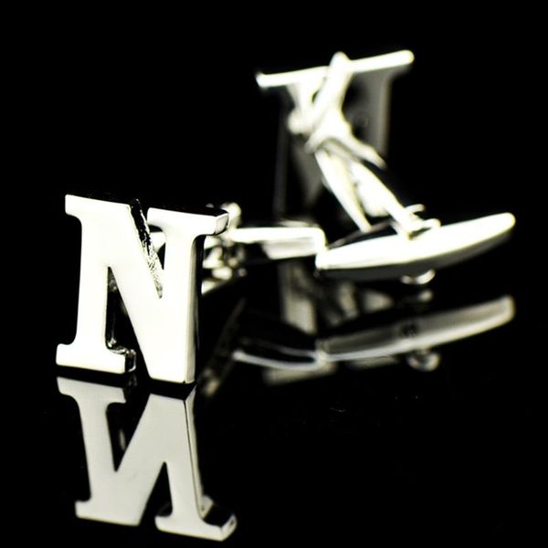 

cuff link and tie clip sets men cufflinks jewelry blanks trendy silver color greek alphabet n letter name gift links wholesale with box, Silver;golden