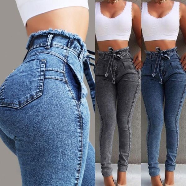 

womens high waist jeans plus size stretchy denim mom elastic casual pencil trouser buouc326 women's, Blue