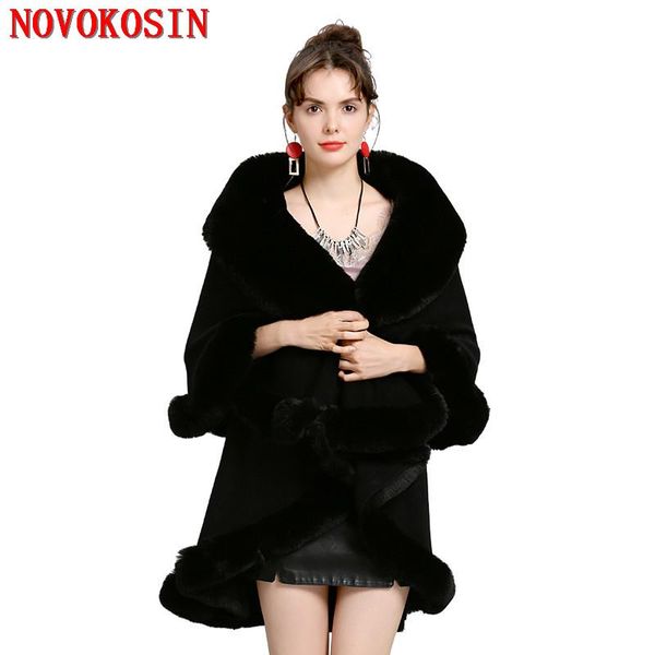 

scarves sc405 2021 winter big fur neck cape warm long knitted 2 layers imitation european cardigan poncho loose sweater women coat, Blue;gray