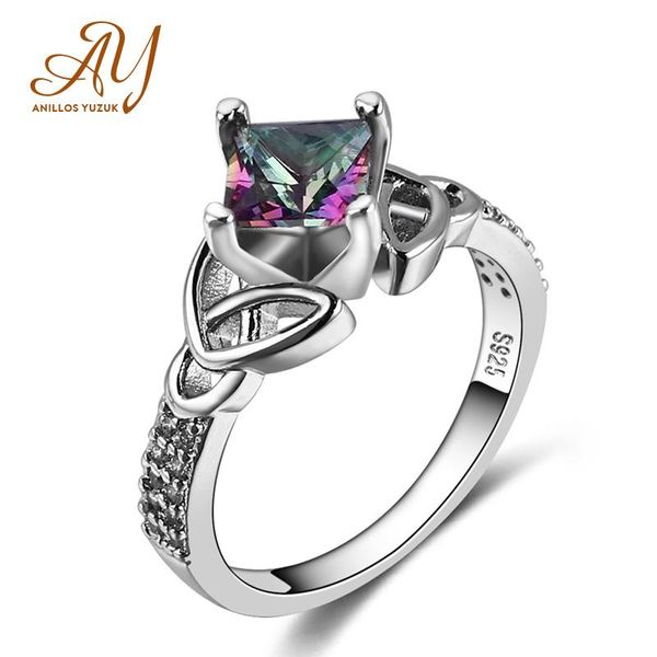 

cluster rings anillos yuzuk silver 925 jewelry women ring rainbow mysterious flame fing z women's wending's gift wholesale size 6-, Golden;silver