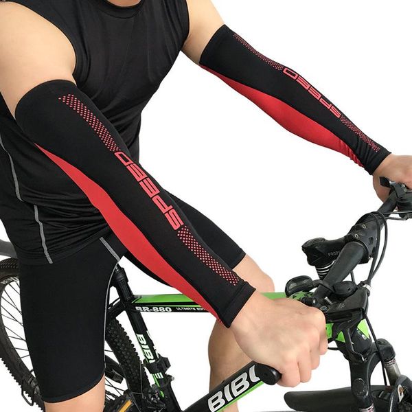 

pair ice silk cycling fishing arm sleeves sunscreen outdoor sports running breathable uv protection cooling elbow guards cover & knee pads, Black;gray