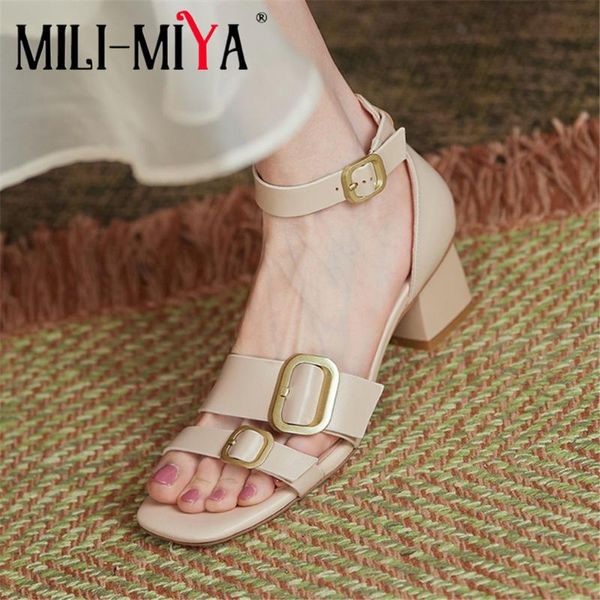 

sandals mili-miya gladiator women's 2021 summer fashion women chunky high heels buckle strap peep toe comfortable dress shoes, Black