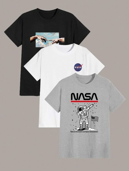 

men 3 pack letter and figure graphic tee 47cg#, White;black