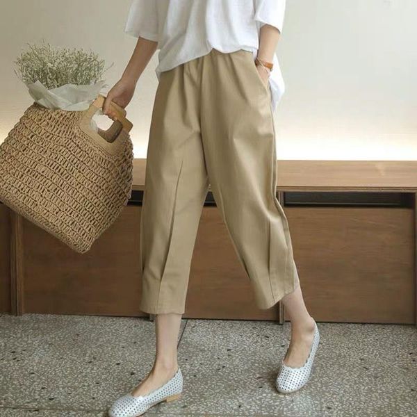 

women's pants & capris cotton linen summer loose solid harem female high waist large size casual khaki calf-length women, Black;white