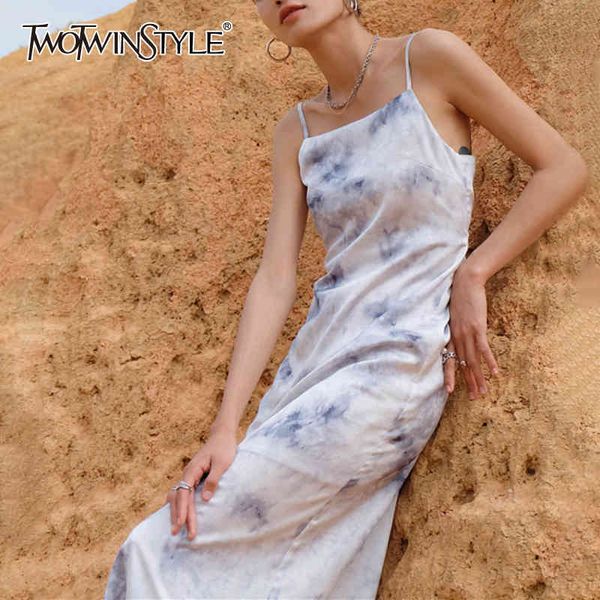

summer tie dye dress for women square collar sleeveless high waist hit color vintage dresses female fashion new 210428, Black;gray