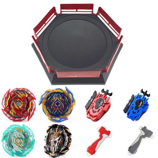 Conjunto quente contém 4 pcs beyblades 1 pcs giroscópio de giroscópio 2 pcs lançadores esquerdo e direito 2 pcs lâmina lâmina lâmina metal burst brinquedo presente x0528