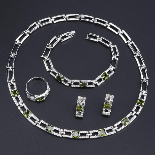 

earrings & necklace oeoeos wedding party jewelry sets for women fashion green crystal&rhinestone silver plated pendant accessories