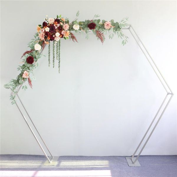 

party decoration flone hexagon wedding arch iron stand background flower balloon door birthday decor