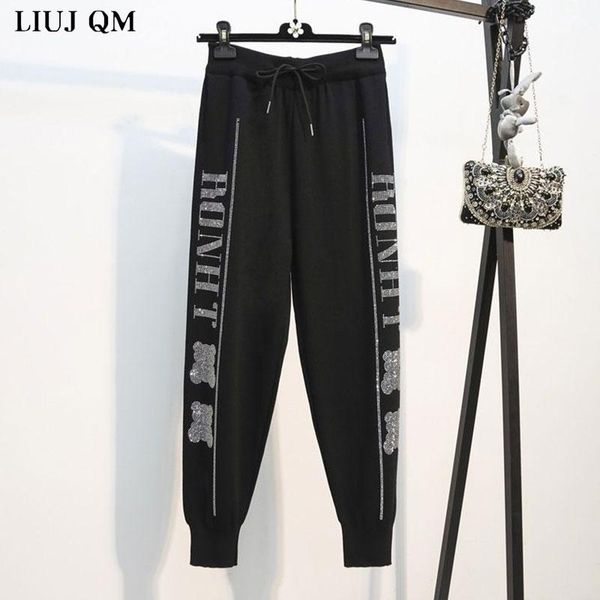 

women's pants & capris 2021 autumn winter european goods loose wild trousers korean style diamond letters casual printing women, Black;white