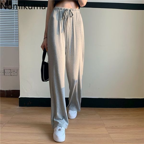 

nomikuma stretch high waist wide leg pants women casual loose sweatpants female solid color all-match chic pantalones femme 210514, Black;white