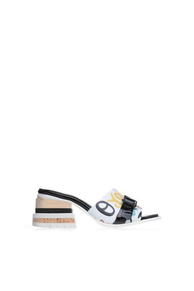 

white leather pattern slippers, Black