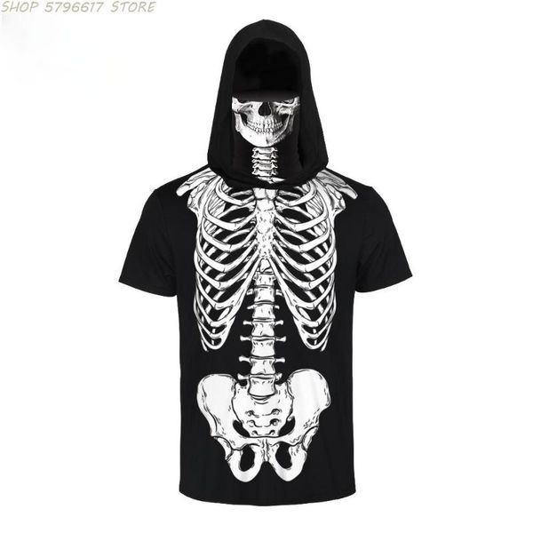 

men's t-shirts phantasy male skeleton skull mouth mask t-shirt funny printed man halloween men short sleeve clothing m-xxl, White;black