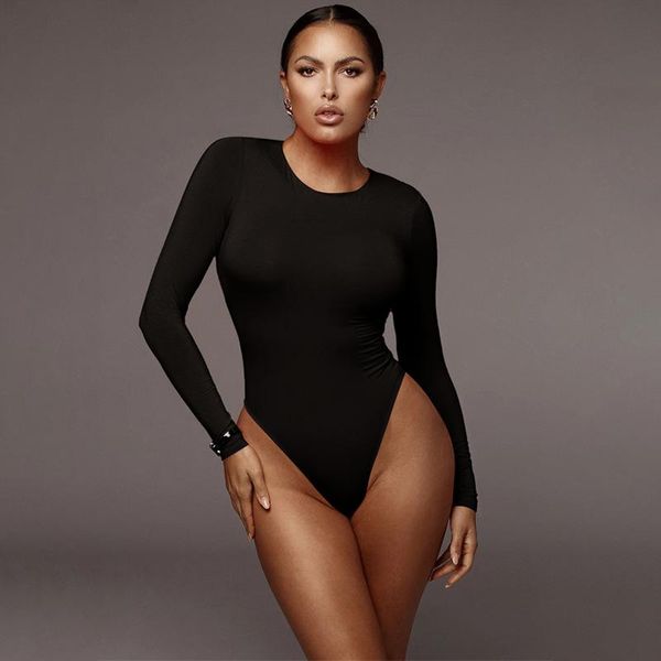 

women's jumpsuits & rompers 2021 fashion female club bodysuit vestidos winter women o neck long sleeve nude white black bod, Black;white