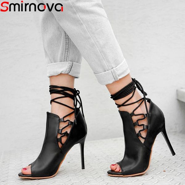 

dress shoes smirnova 2021 summer peep toe cross tied ladies prom wedding super high heels solid colors women pumps, Black