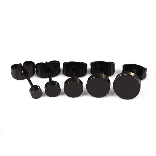 

stainless steel ear studs earrings black silver color round shaped clasp push back for women men jewelry cool gift stud, Golden;silver