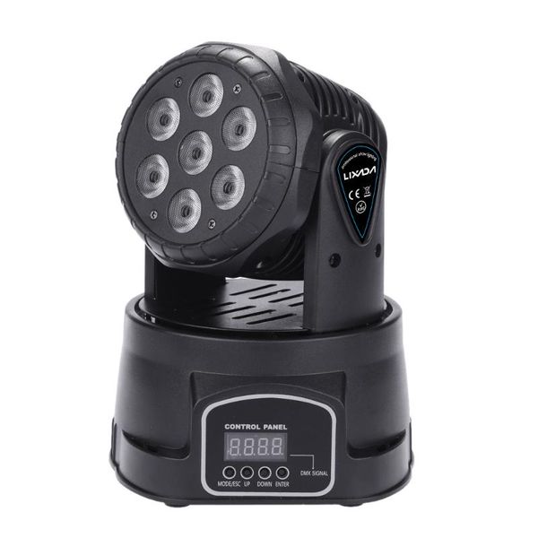 

effects 7led rgbw 9/14 channel dmx512 mini rotating head moving stage light effect lamp for indoor disco ktv club party lighting
