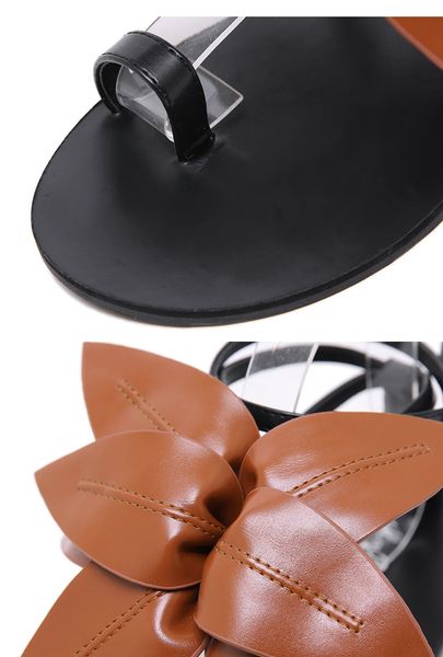 

women big leafs flat shoes designer thong sandals summer size 34 to 40, Black