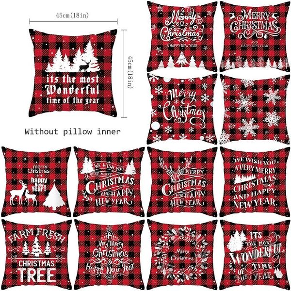 

cushion/decorative pillow christmas cushion cover 45x45 red plaid covers polyester sofa cushions throw pillows home pillowcases cojines deco