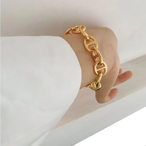 

link, chain women bracelet pig nose string heavy industry copper, Black